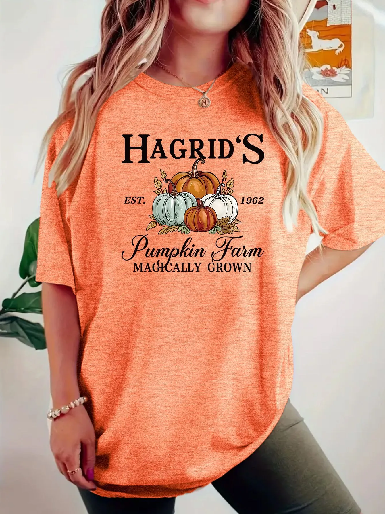 Women's T-shirt Short Sleeve T-Shirts Casual Vocabulary Words/Name Pumpkin display picture 10