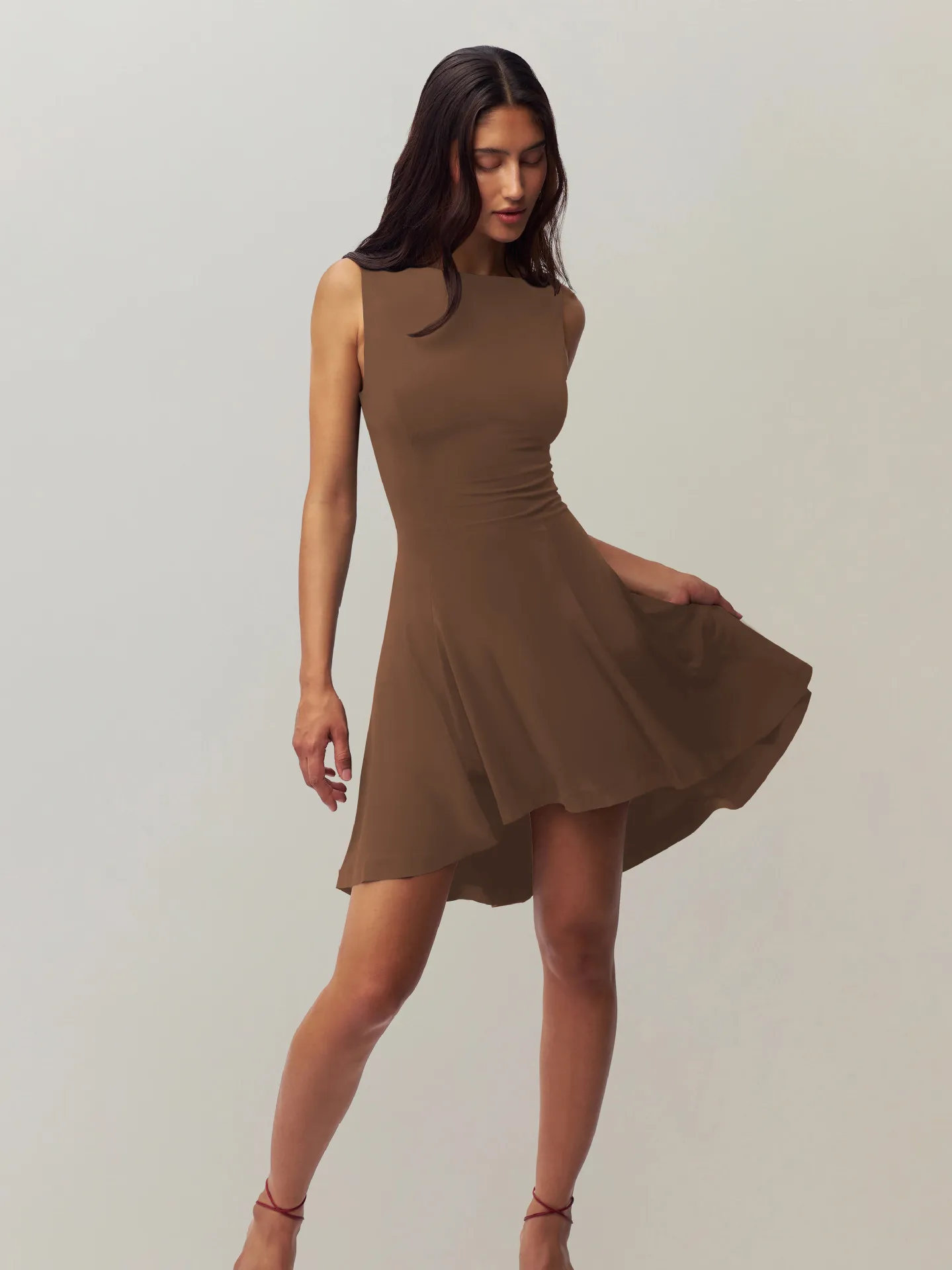 Slim-fit Solid Color New Sleeveless Sexy Spice Girls  One-character Collar Dress Slim-fit Slim Back display picture 7
