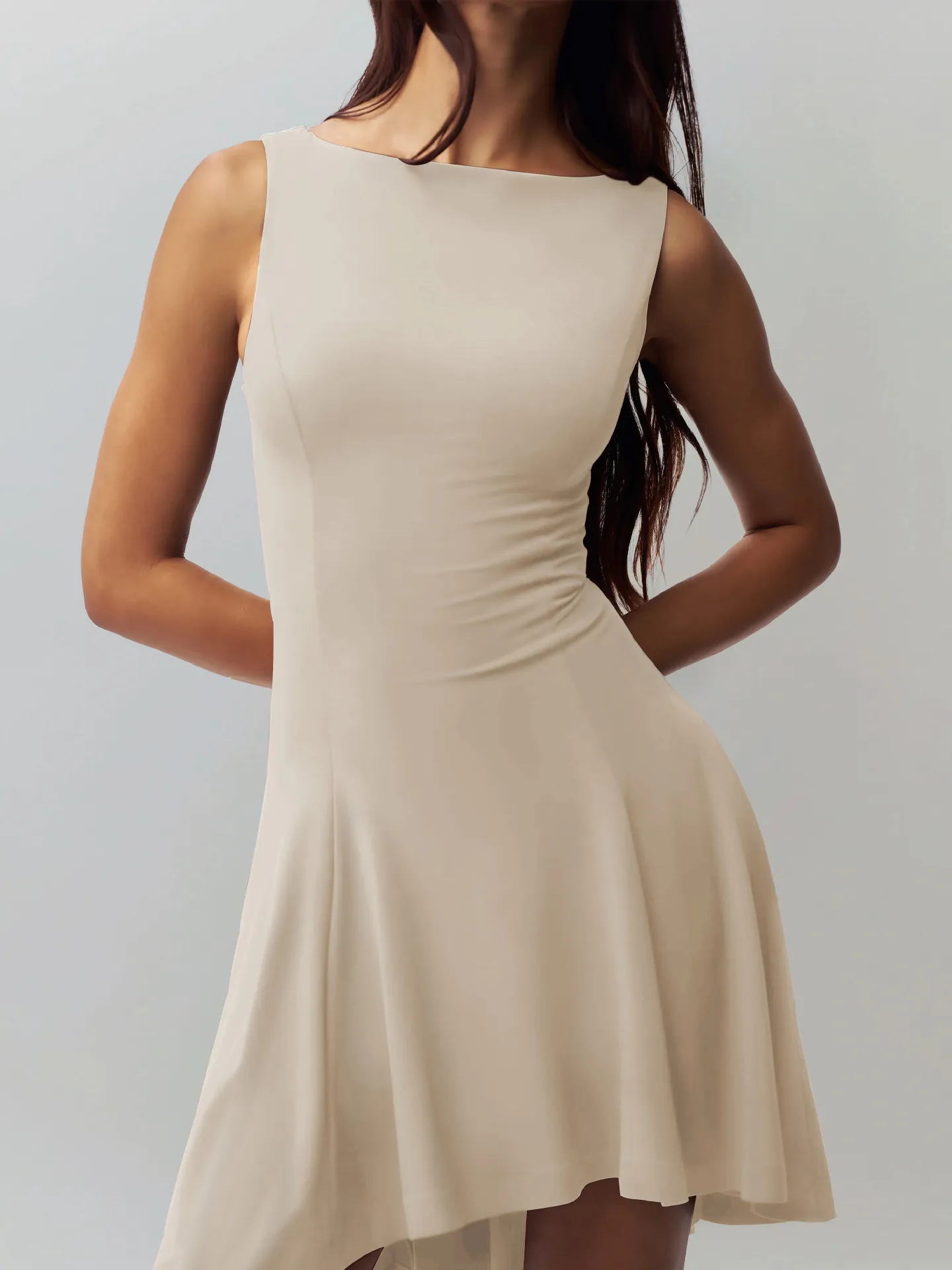 Slim-fit Solid Color New Sleeveless Sexy Spice Girls  One-character Collar Dress Slim-fit Slim Back display picture 9