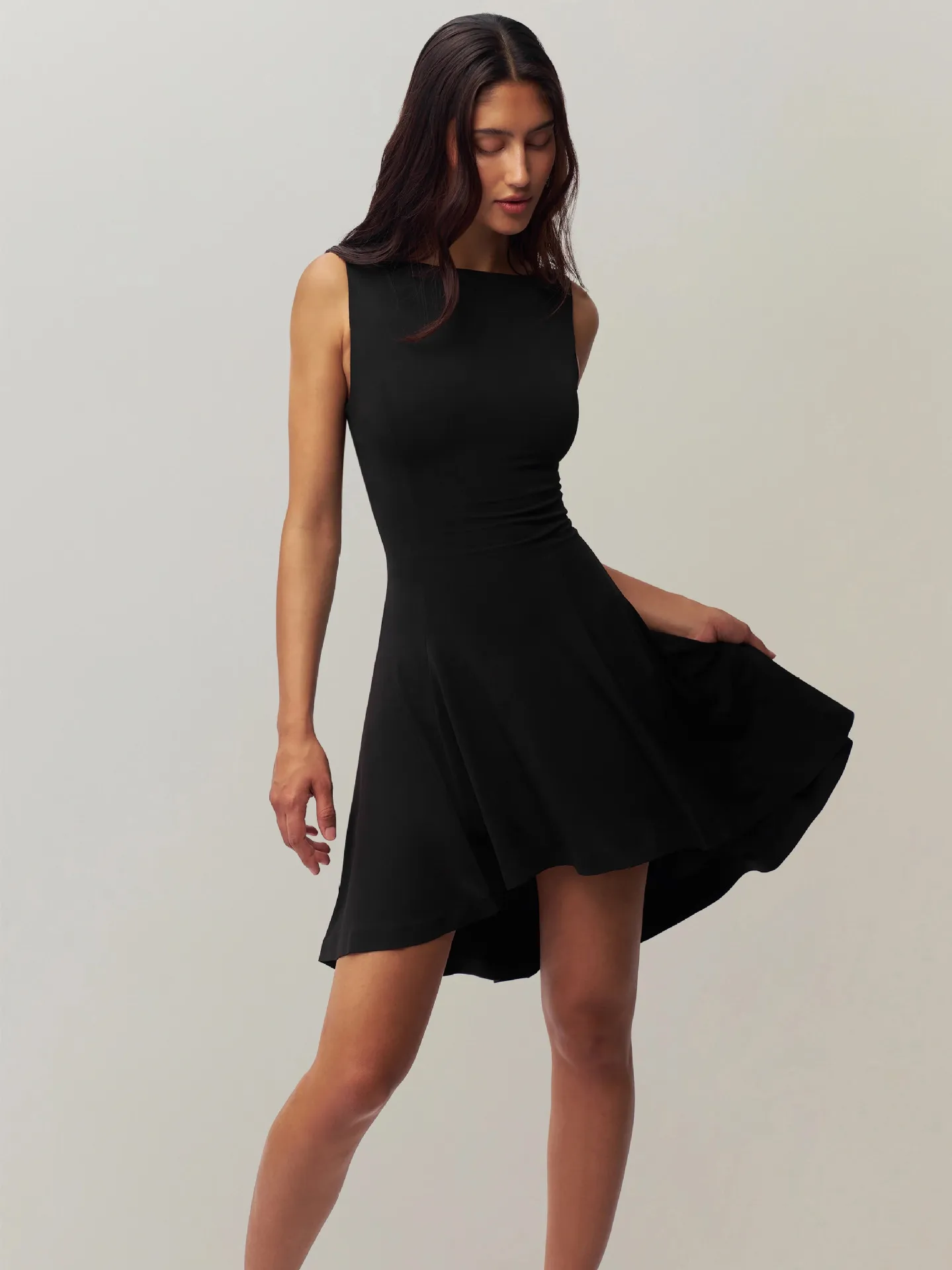 Slim-fit Solid Color New Sleeveless Sexy Spice Girls  One-character Collar Dress Slim-fit Slim Back display picture 13