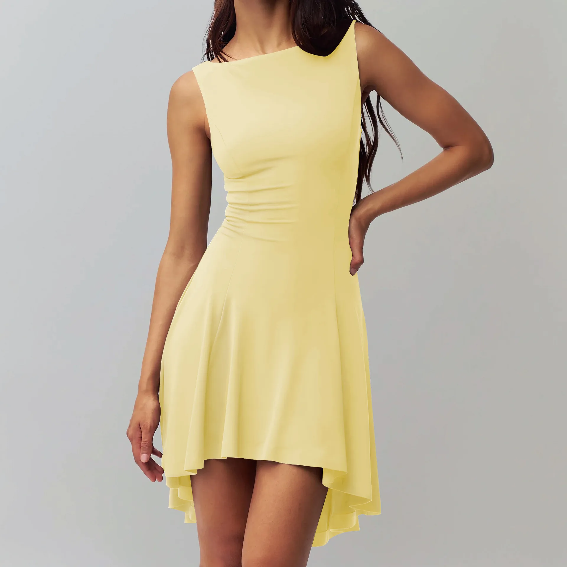 Slim-fit Solid Color New Sleeveless Sexy Spice Girls  One-character Collar Dress Slim-fit Slim Back display picture 18