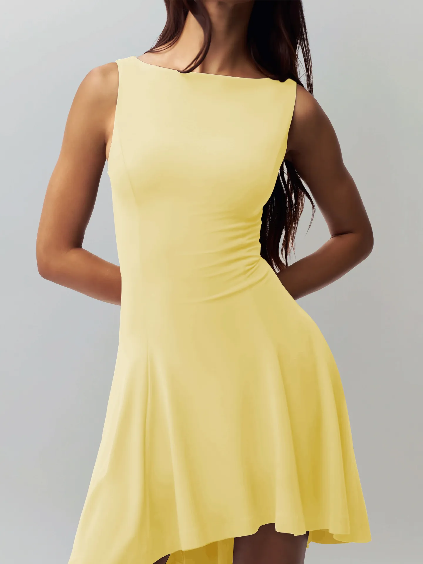 Slim-fit Solid Color New Sleeveless Sexy Spice Girls  One-character Collar Dress Slim-fit Slim Back display picture 19