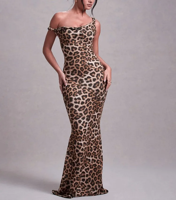 Women's Sheath Dress Elegant Boat Neck Sleeveless Flower Leopard Maxi Long Dress Holiday Banquet Daily display picture 1