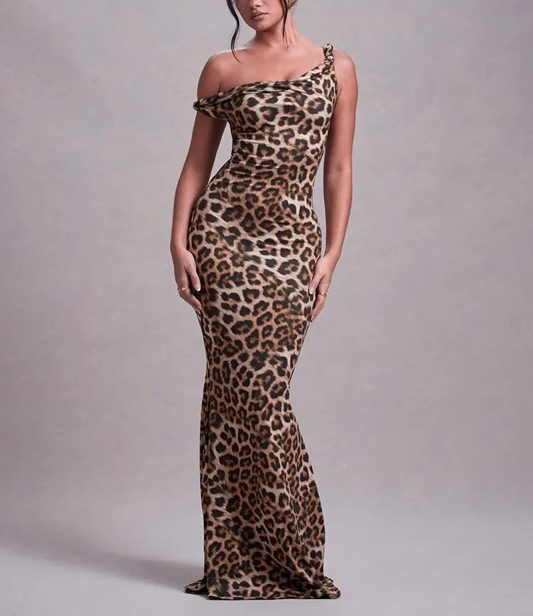 Women's Sheath Dress Elegant Boat Neck Sleeveless Flower Leopard Maxi Long Dress Holiday Banquet Daily display picture 3