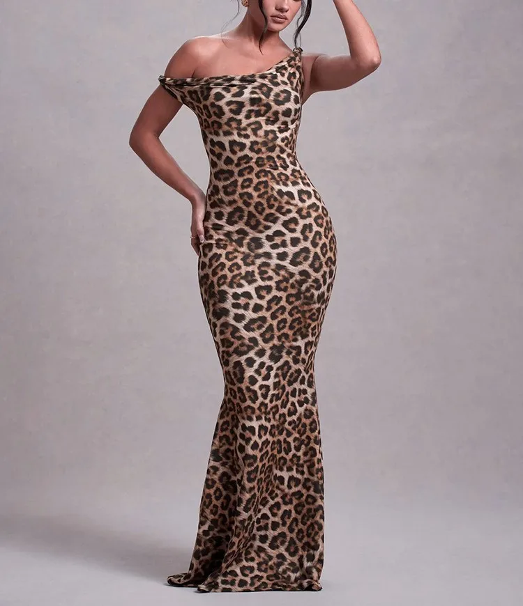 Women's Sheath Dress Elegant Boat Neck Sleeveless Flower Leopard Maxi Long Dress Holiday Banquet Daily display picture 4