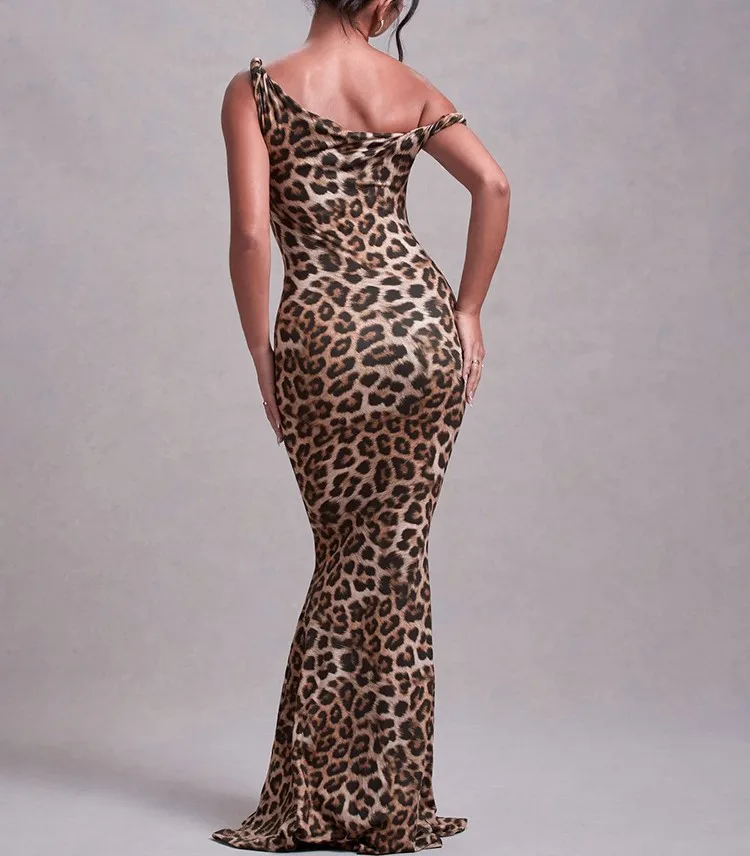 Women's Sheath Dress Elegant Boat Neck Sleeveless Flower Leopard Maxi Long Dress Holiday Banquet Daily display picture 6