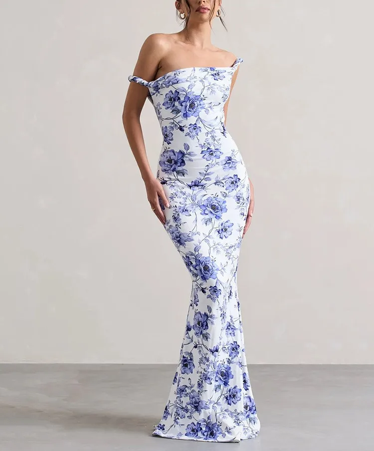 Women's Sheath Dress Elegant Boat Neck Sleeveless Flower Leopard Maxi Long Dress Holiday Banquet Daily display picture 7