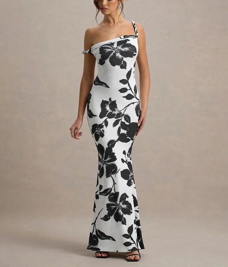 Women's Sheath Dress Elegant Boat Neck Sleeveless Flower Leopard Maxi Long Dress Holiday Banquet Daily display picture 12