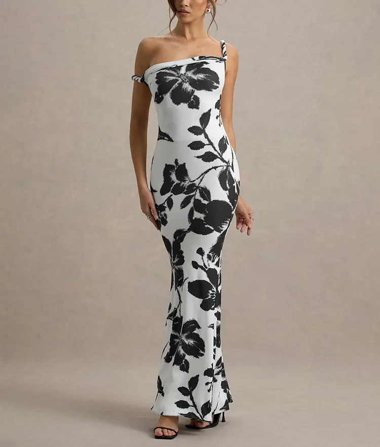 Women's Sheath Dress Elegant Boat Neck Sleeveless Flower Leopard Maxi Long Dress Holiday Banquet Daily display picture 13