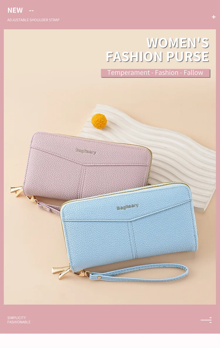 Double Zipper Large Capacity Women's Wallet Simple Long Multiple Card Slots Lychee Pattern Handbag Fashion Wallet display picture 1