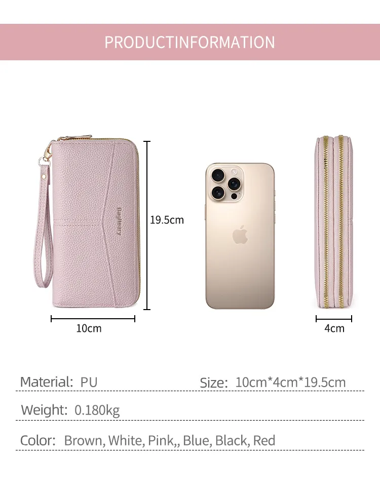 Double Zipper Large Capacity Women's Wallet Simple Long Multiple Card Slots Lychee Pattern Handbag Fashion Wallet display picture 9