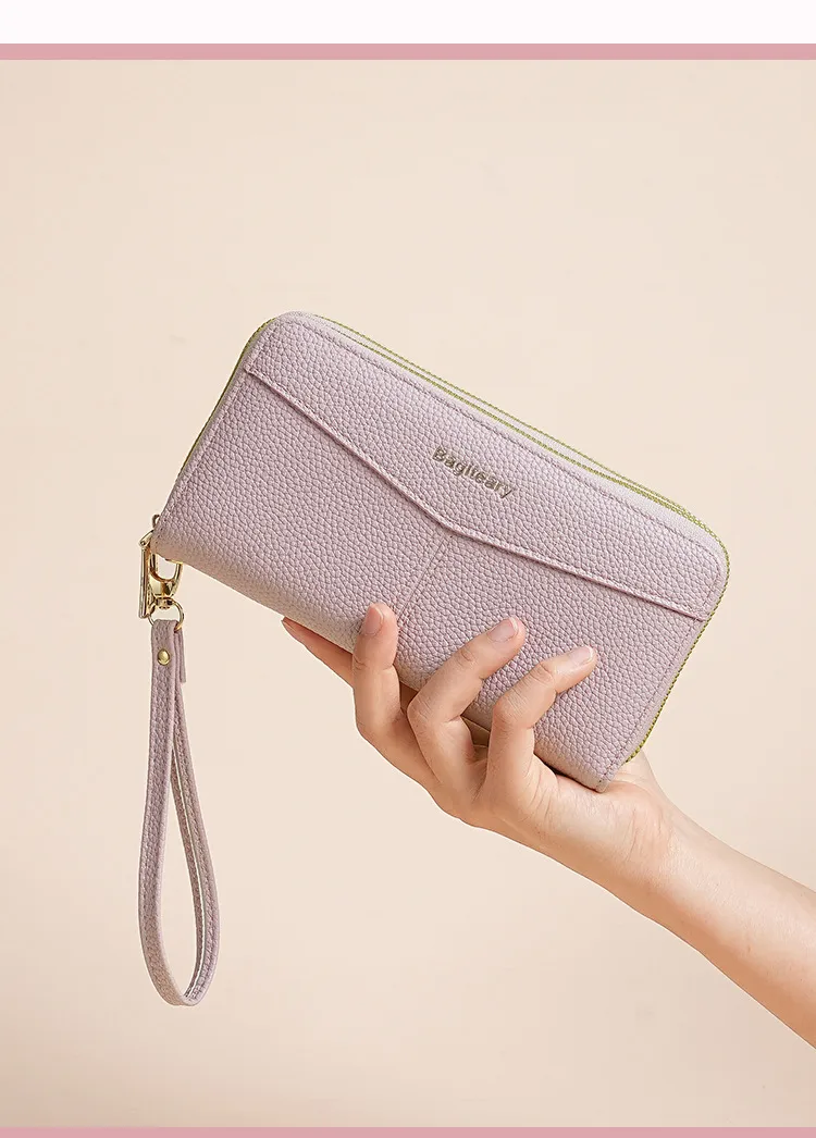 Double Zipper Large Capacity Women's Wallet Simple Long Multiple Card Slots Lychee Pattern Handbag Fashion Wallet display picture 3