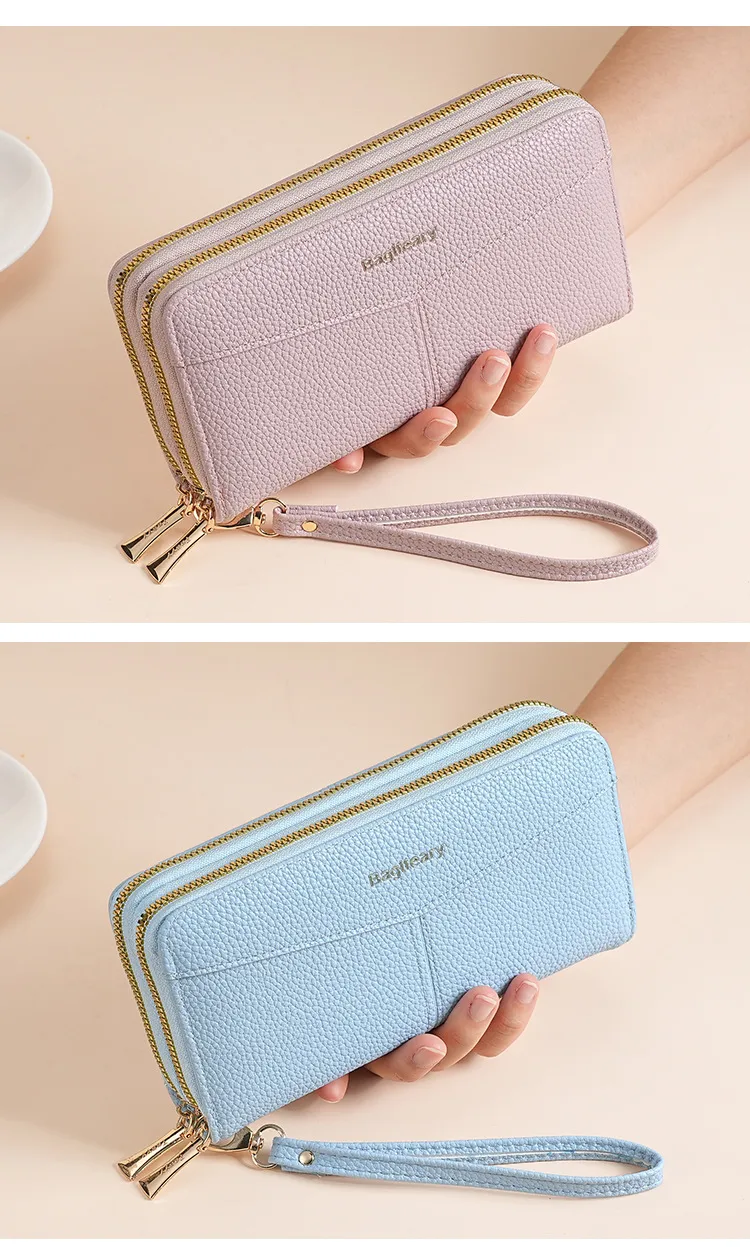 Double Zipper Large Capacity Women's Wallet Simple Long Multiple Card Slots Lychee Pattern Handbag Fashion Wallet display picture 6