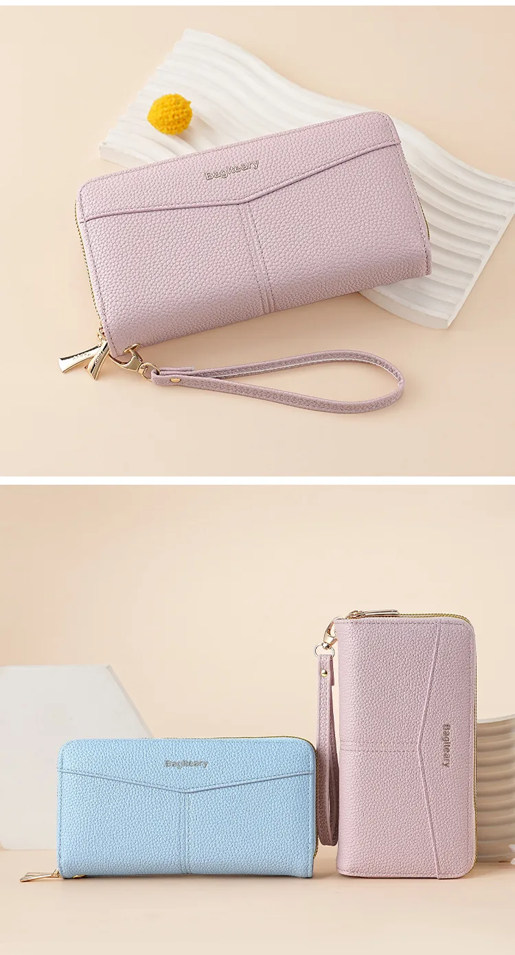 Double Zipper Large Capacity Women's Wallet Simple Long Multiple Card Slots Lychee Pattern Handbag Fashion Wallet display picture 20