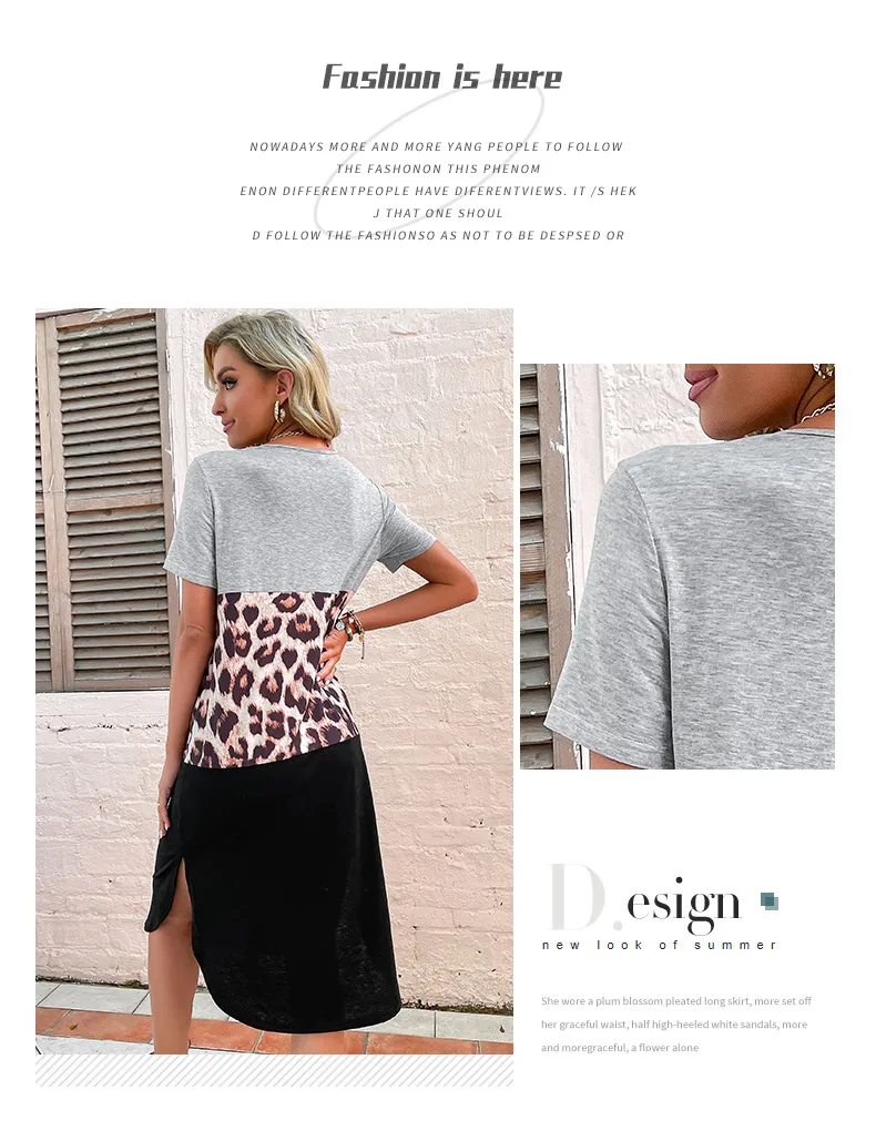Women's A- Line Skirt Streetwear V Neck Short Sleeve Leopard Knee-Length Holiday Daily display picture 3