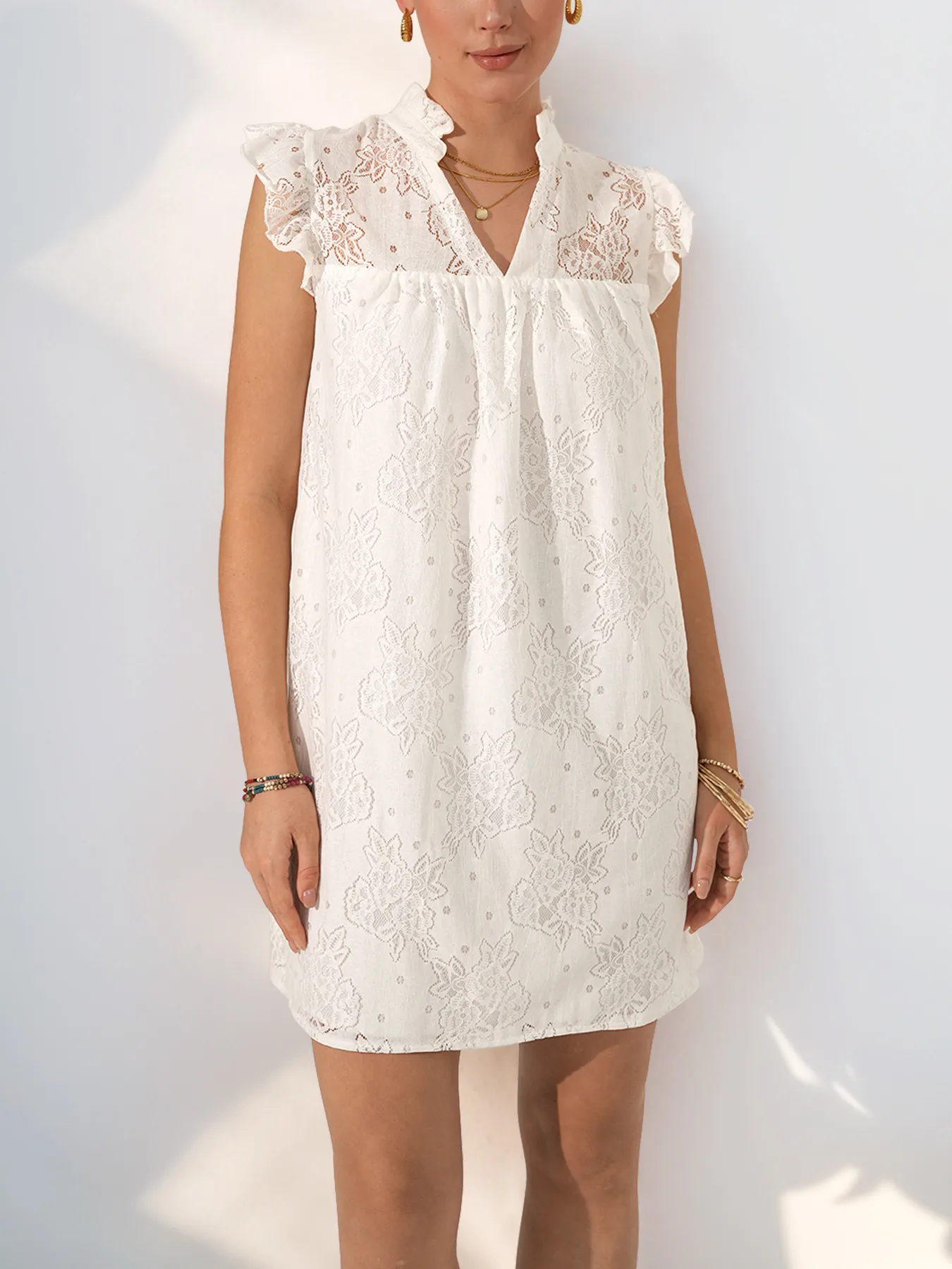 Women's Lace Dress Elegant V Neck Sleeveless Flower Above Knee Holiday Daily display picture 1