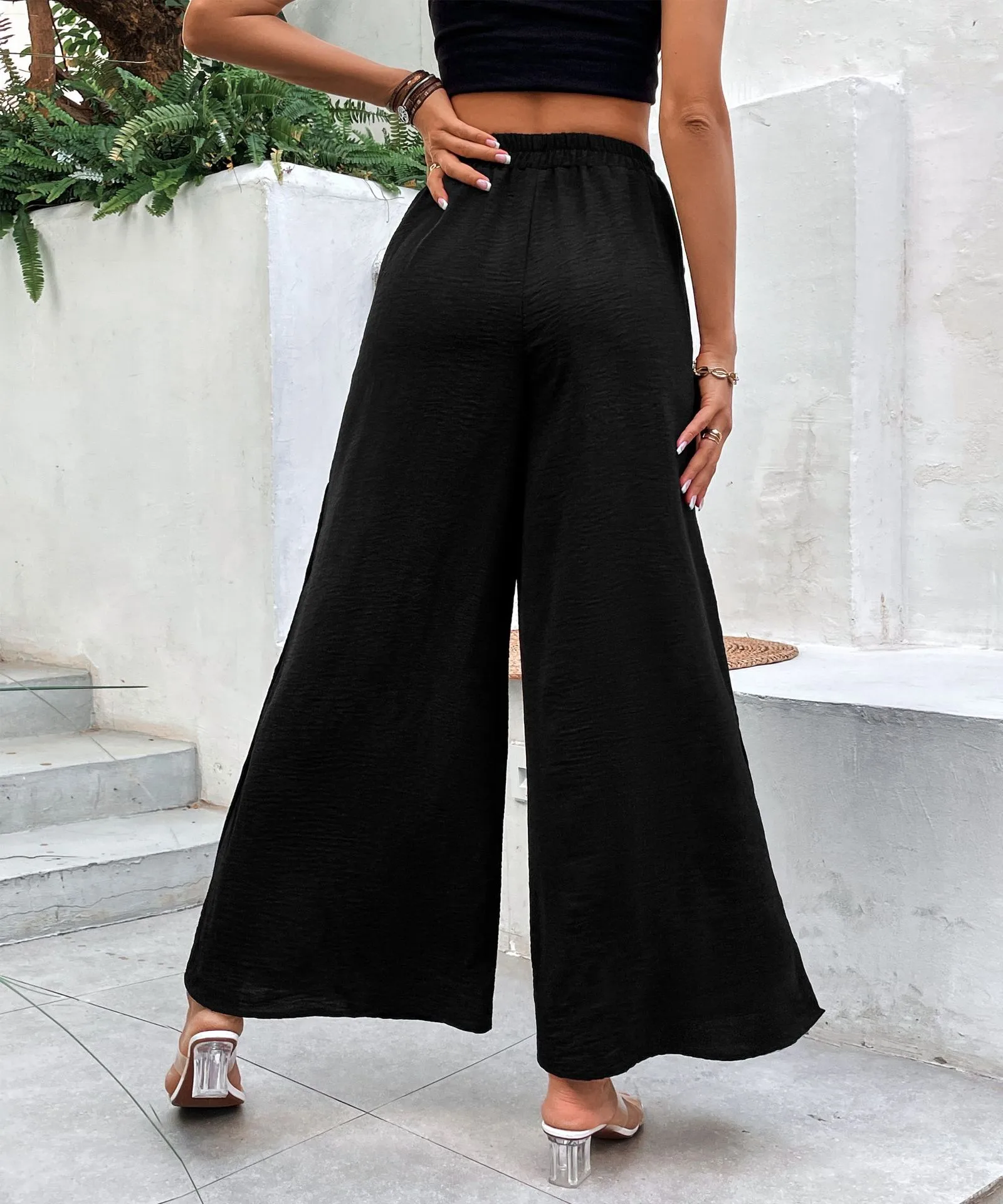 Women's Daily Casual Simple Style Solid Color Full Length Slit Button Wide Leg Pants display picture 6