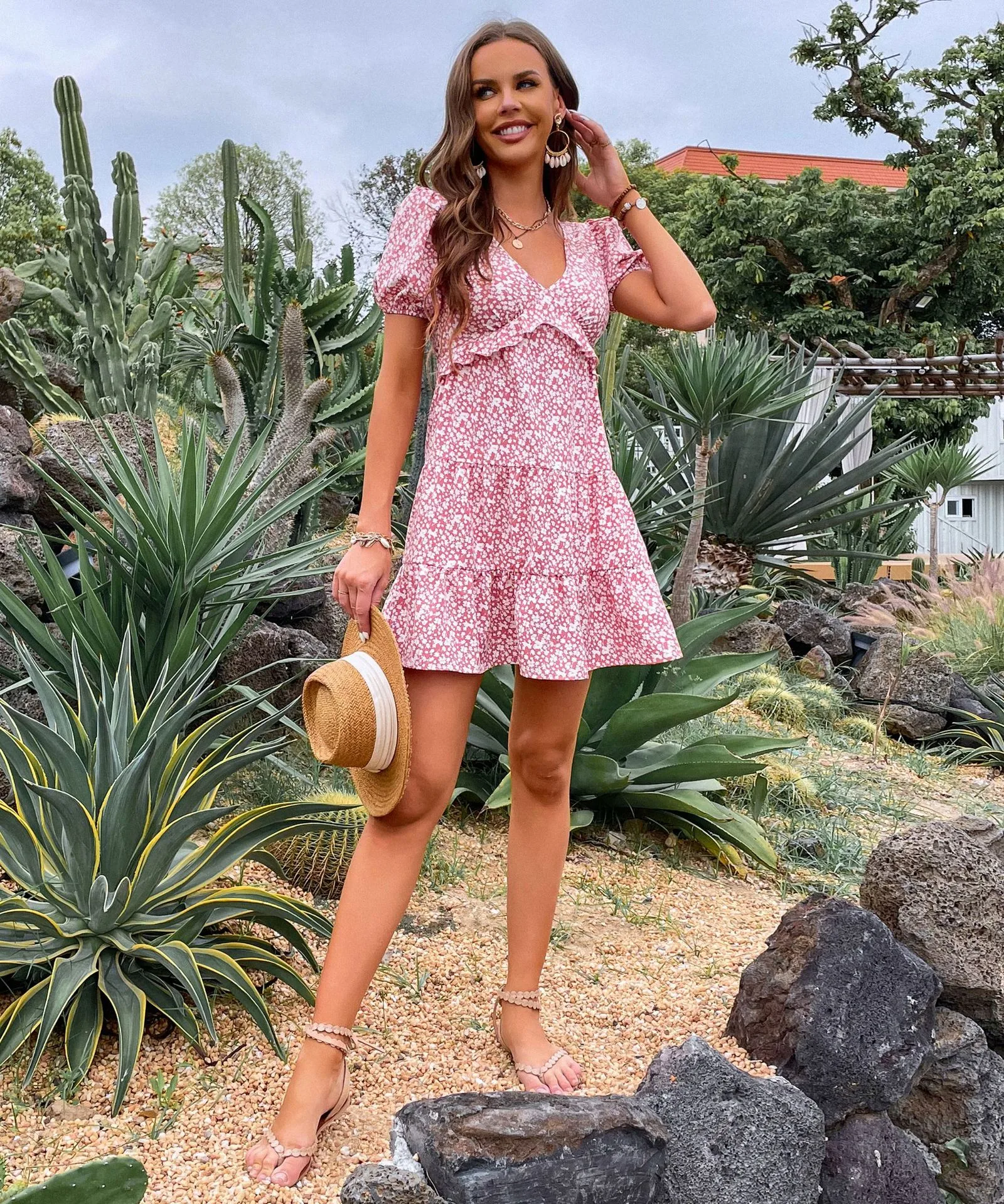 Women's Floral Dress Elegant Sweet V Neck Short Sleeve Ditsy Floral Above Knee Holiday Travel Daily display picture 2