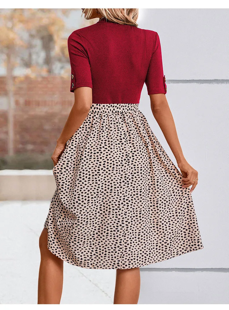 Women's T Shirt Dress Casual Elegant High Neck Short Sleeve Leaf Stripe Knee-Length Holiday Daily display picture 21