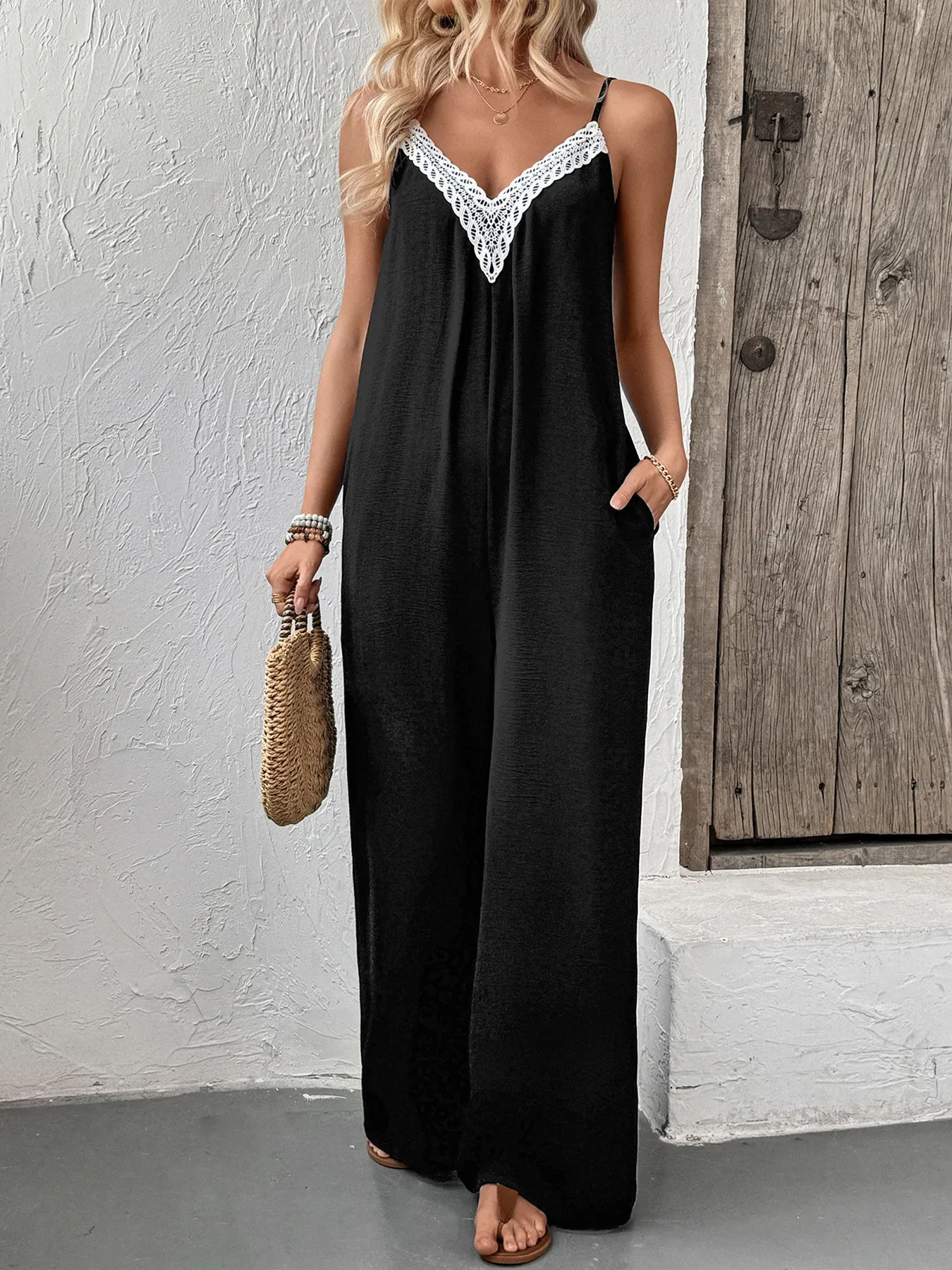 Women's Daily Casual Leaf Lace Backless Jumpsuits display picture 4