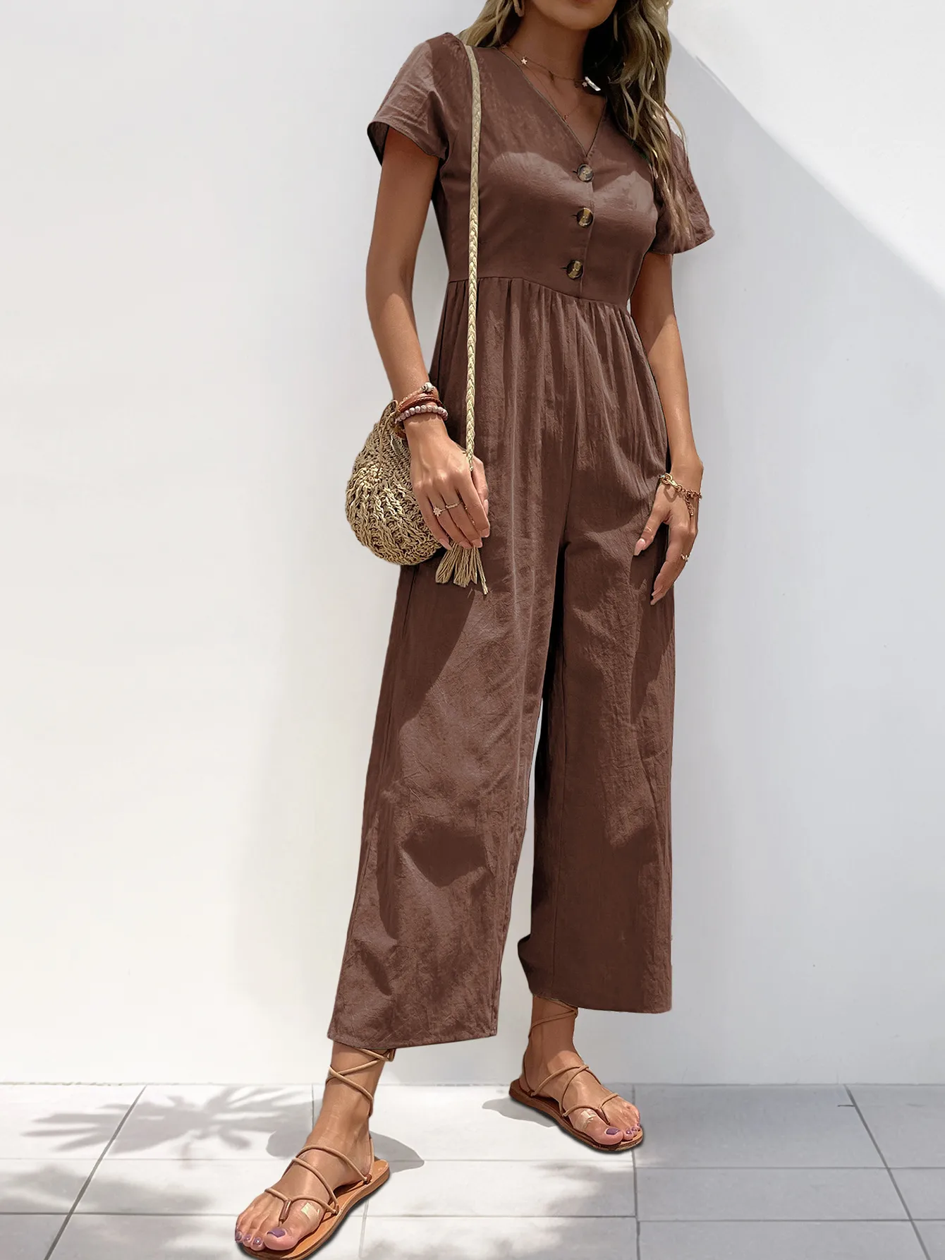 Women's Daily Casual Solid Color Button Jumpsuits display picture 9
