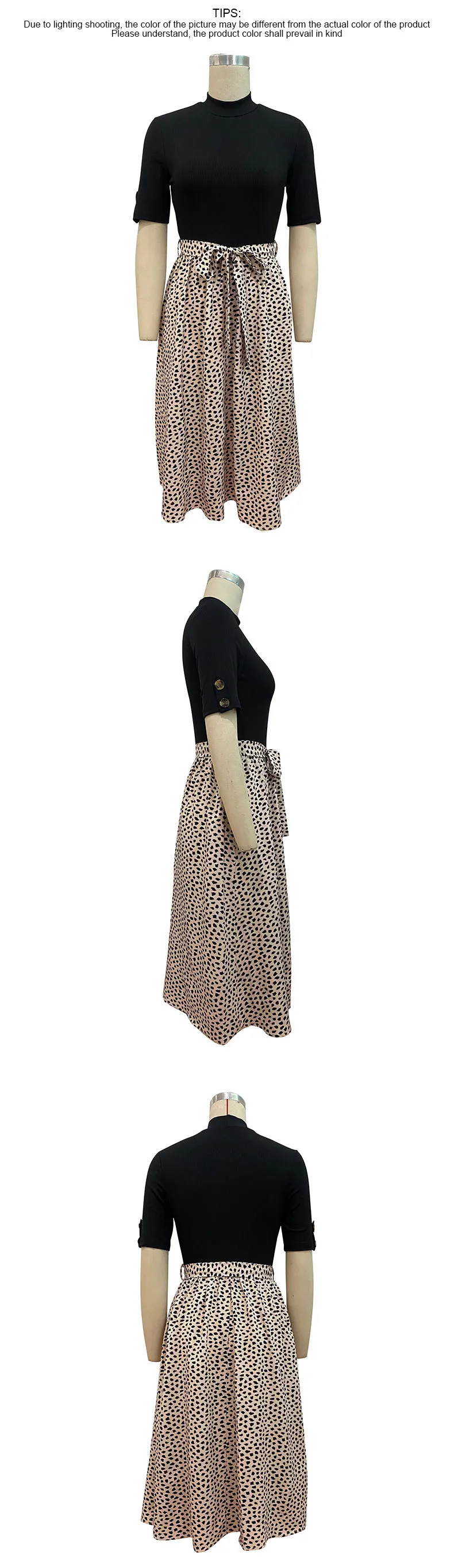 Women's T Shirt Dress Casual Elegant High Neck Short Sleeve Leaf Stripe Knee-Length Holiday Daily display picture 48