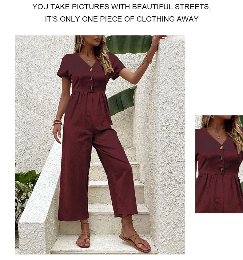 Women's Daily Casual Solid Color Button Jumpsuits display picture 41