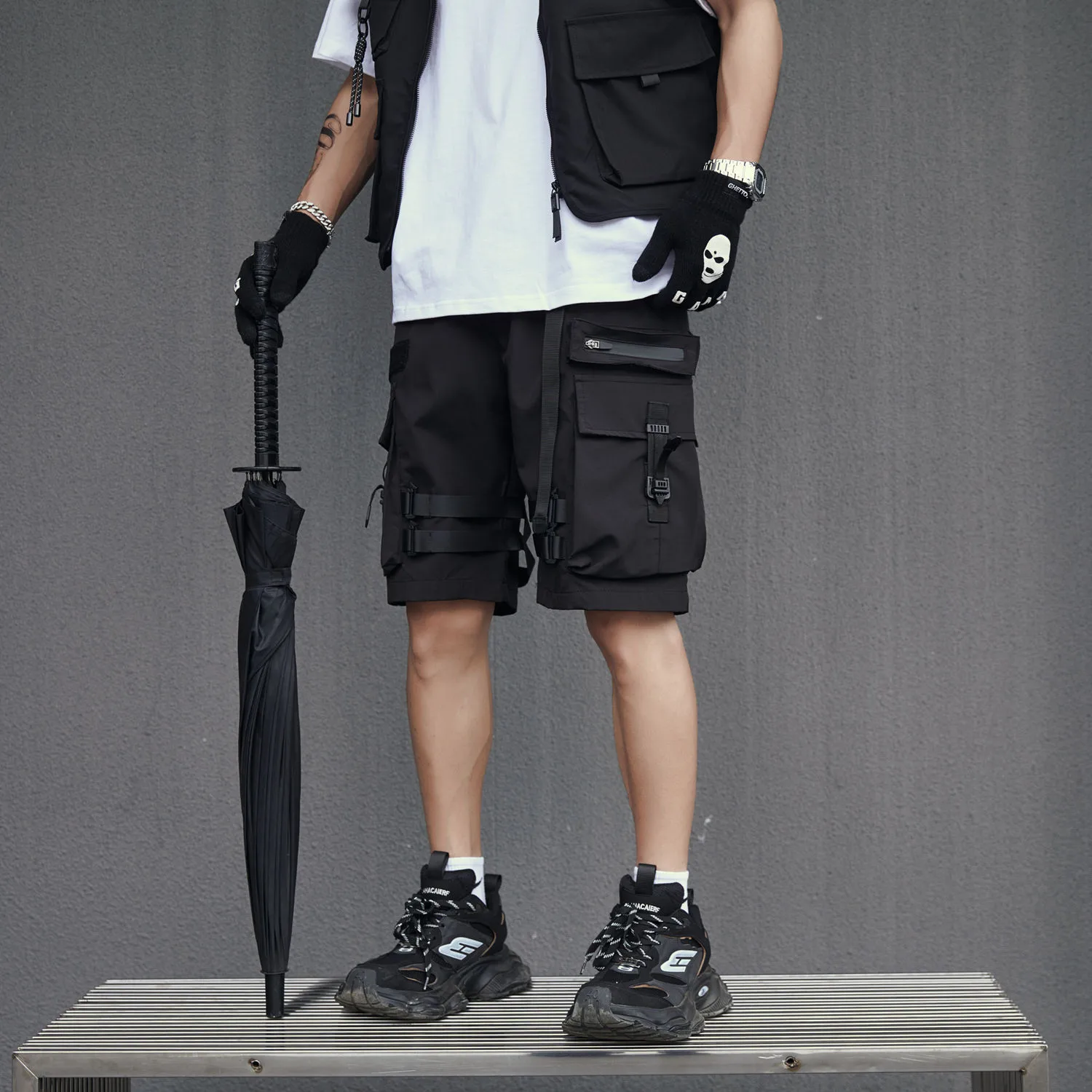 Jiayiku Men's  Dark  Functional Fashion Brand Multi-Pocket Pants Heavy Duty Tactical Tooling Shorts display picture 7