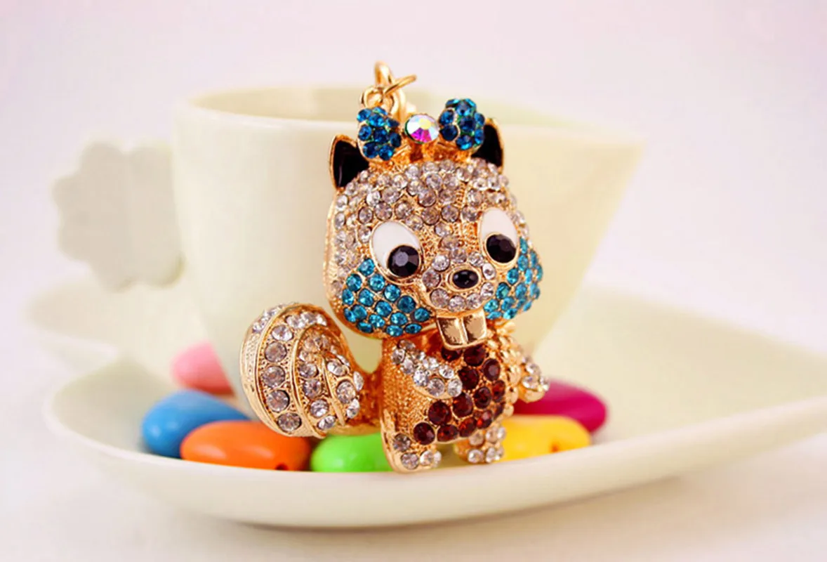 1 Piece Squirrel Alloy Inlay Rhinestones Keychain display picture 3