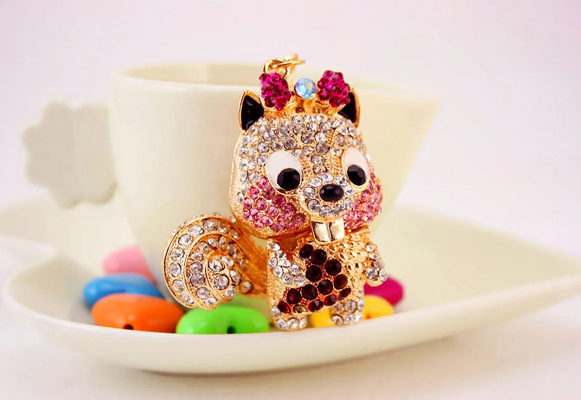 1 Piece Squirrel Alloy Inlay Rhinestones Keychain display picture 4