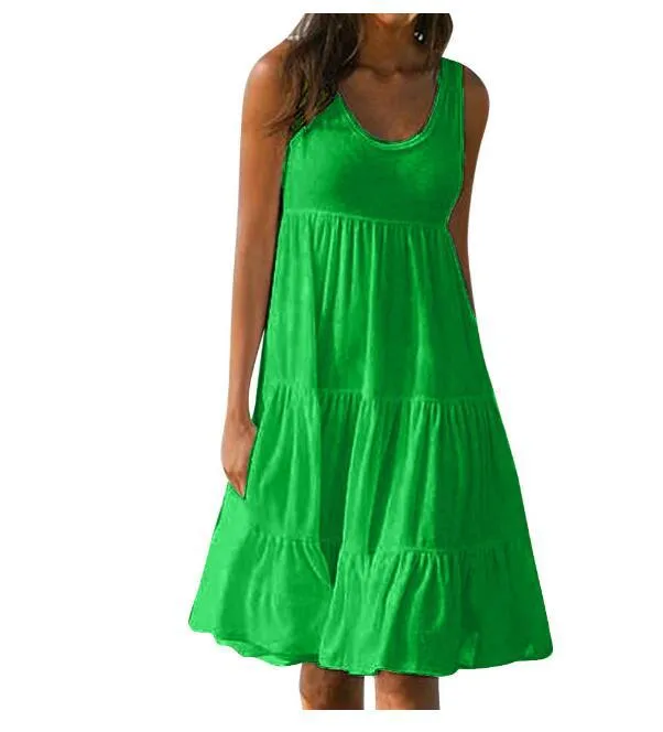 Explosions Women's 7-color 5-size Sleeveless Round Neck Stitching Large Pendulum Beach Skirt S-5XL 16 Spot display picture 8
