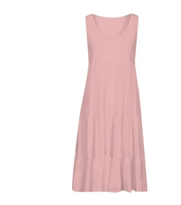Explosions Women's 7-color 5-size Sleeveless Round Neck Stitching Large Pendulum Beach Skirt S-5XL 16 Spot display picture 5