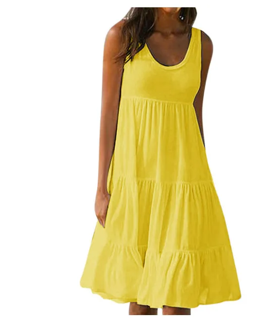 Explosions Women's 7-color 5-size Sleeveless Round Neck Stitching Large Pendulum Beach Skirt S-5XL 16 Spot display picture 3