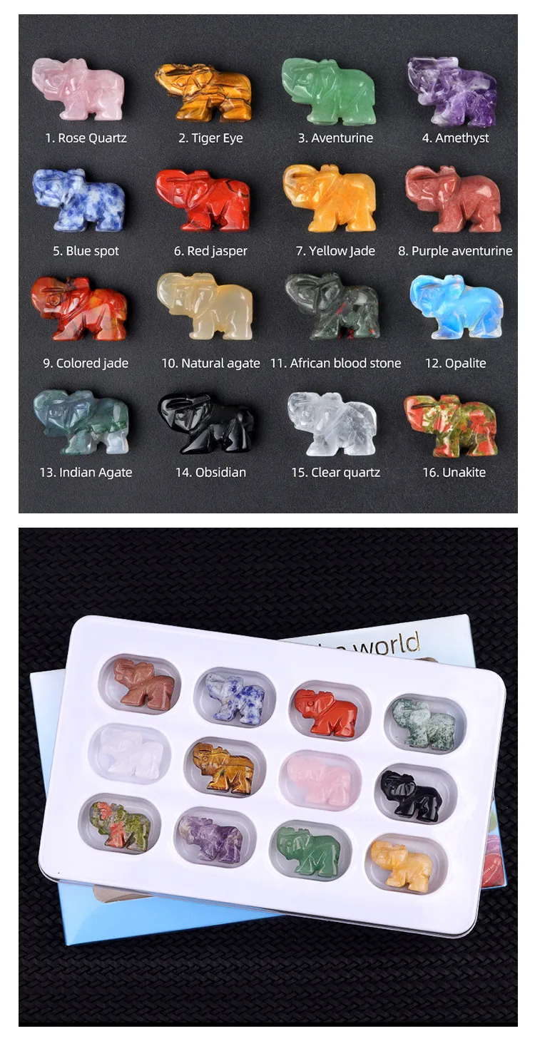 Retro Classic Style Elephant Green Aventurine Tiger Eye Obsidian Artificial Decorations display picture 2
