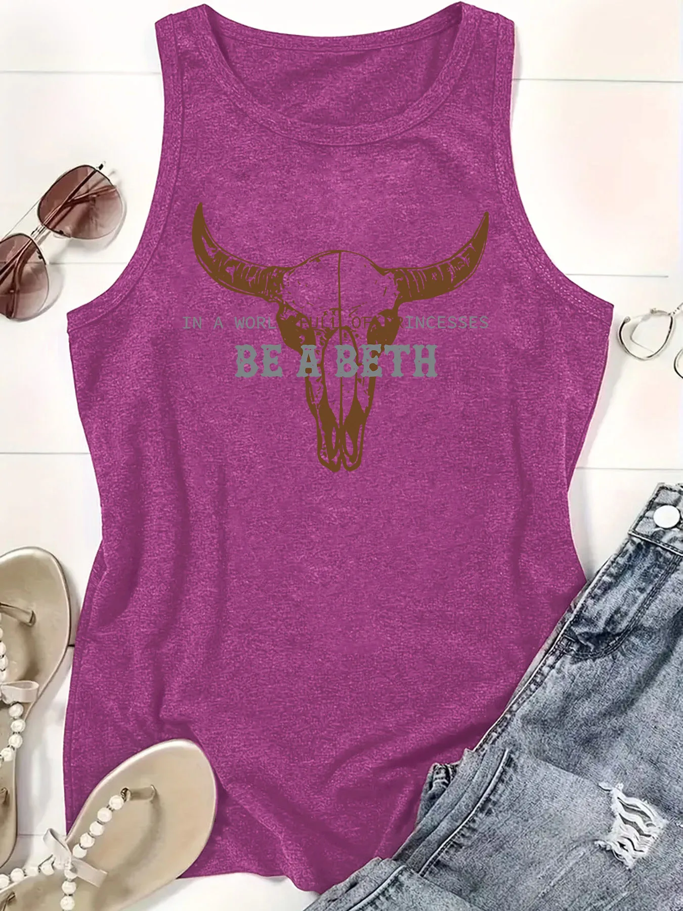 Women's Vest Tank Tops Printing Pastoral British Style Letter Cattle display picture 4