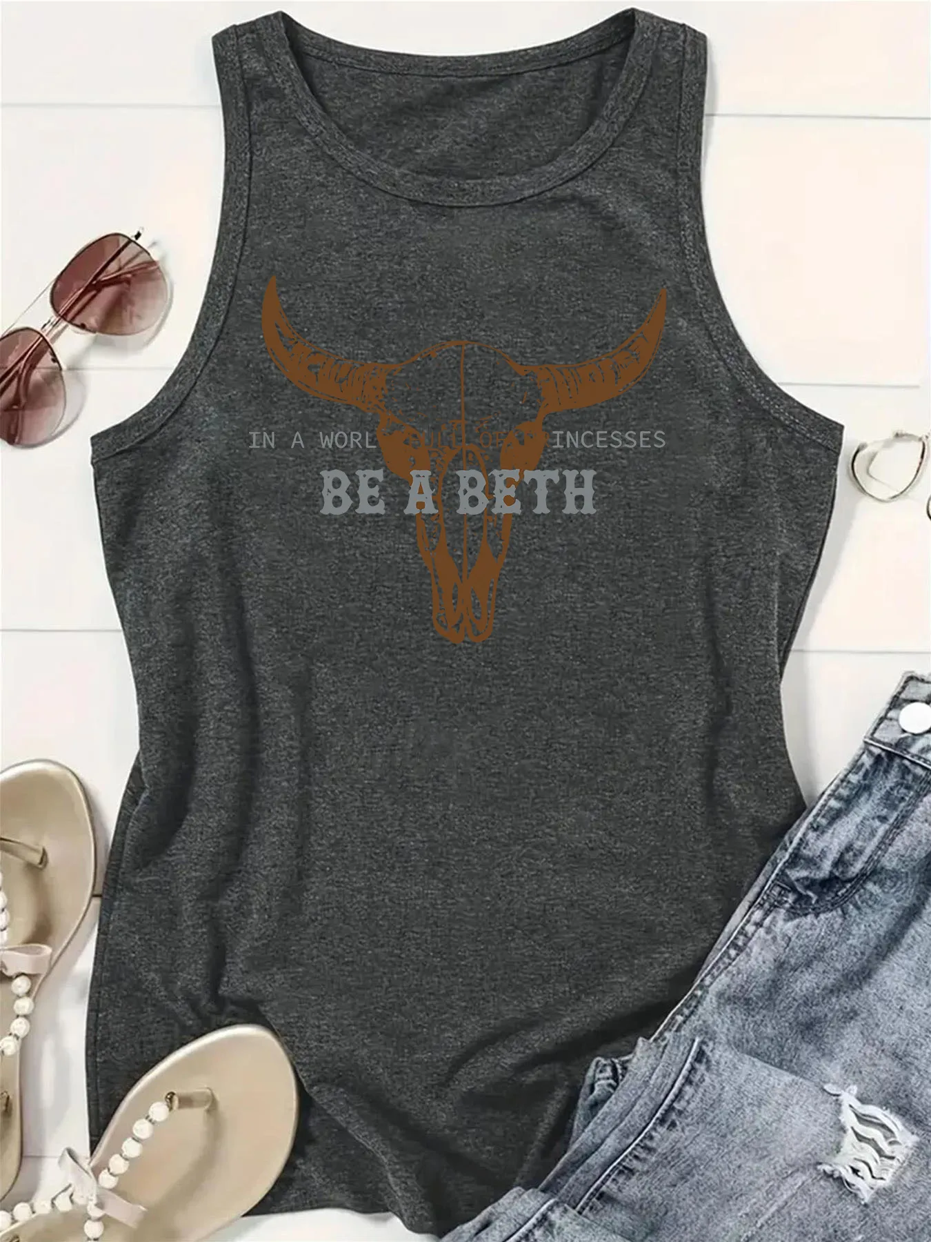 Women's Vest Tank Tops Printing Pastoral British Style Letter Cattle display picture 5