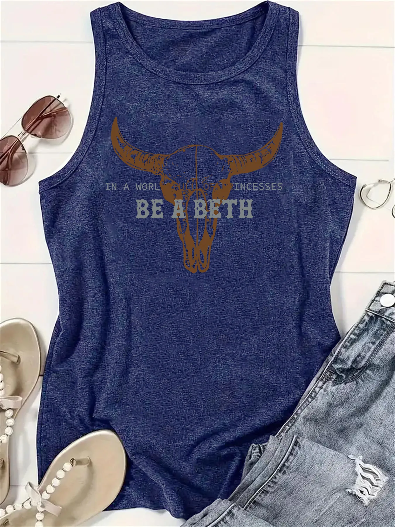 Women's Vest Tank Tops Printing Pastoral British Style Letter Cattle display picture 6
