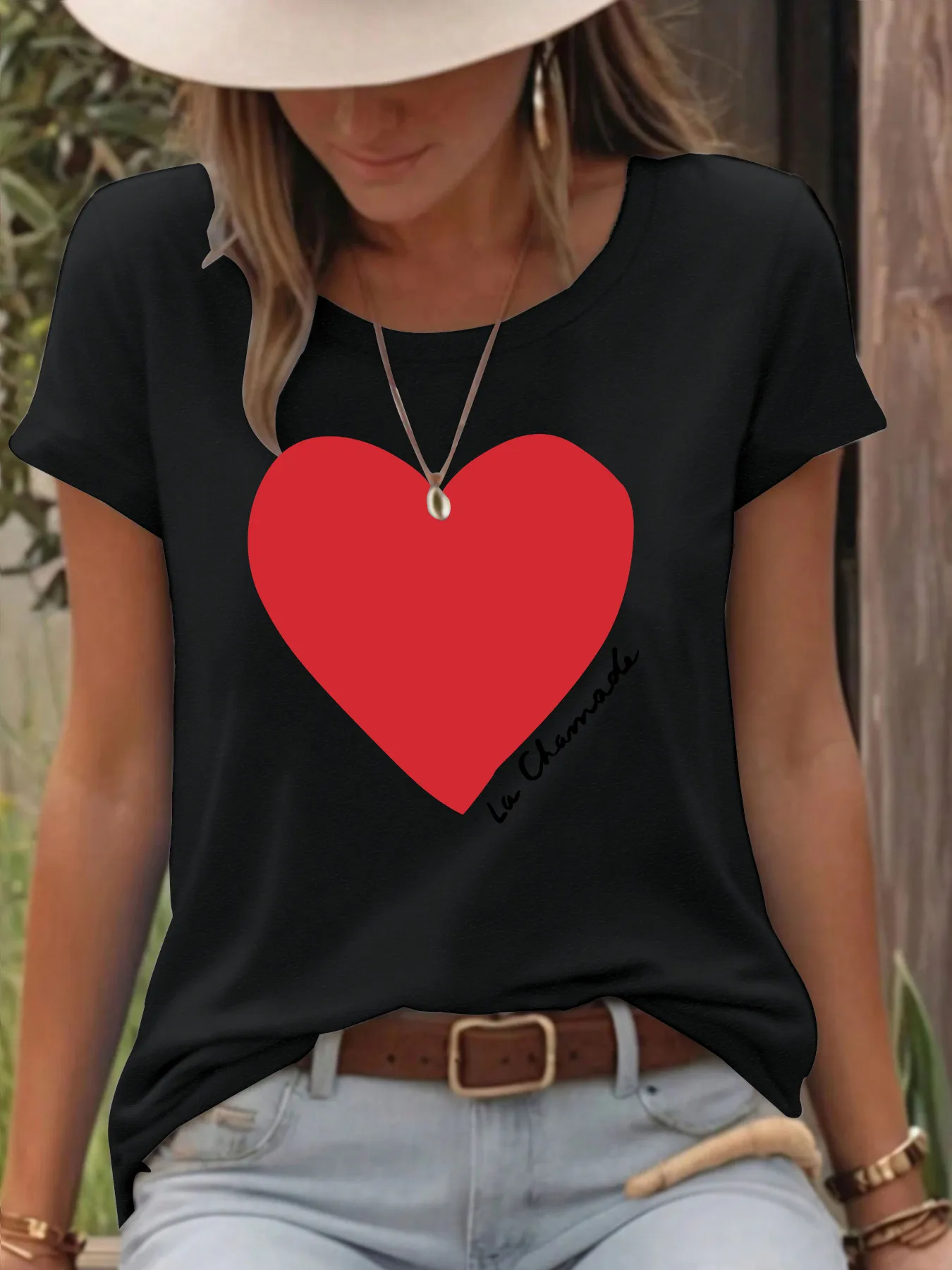 Women's T-shirt Short Sleeve T-Shirts Printing Casual Pastoral Streetwear Vocabulary Words/Name Heart Shape display picture 2
