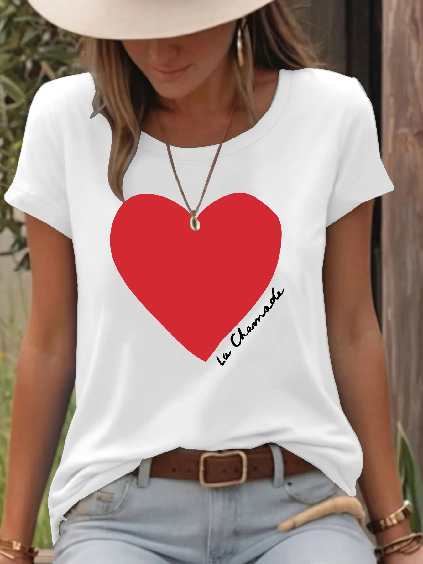Women's T-shirt Short Sleeve T-Shirts Printing Casual Pastoral Streetwear Vocabulary Words/Name Heart Shape display picture 4