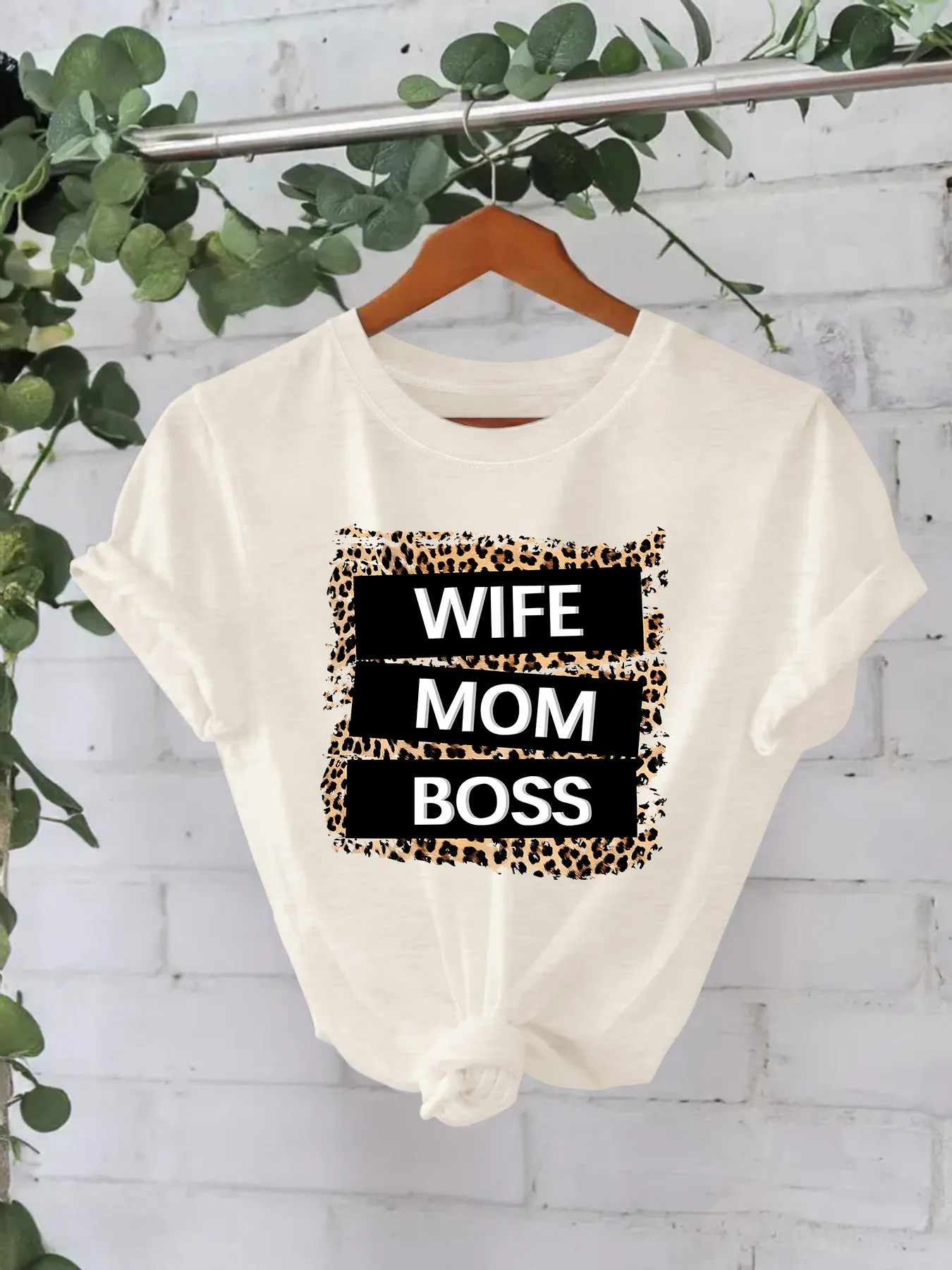 Women's T-shirt Short Sleeve T-Shirts Printing Casual Pastoral Streetwear Vocabulary Words/Name Leopard display picture 2