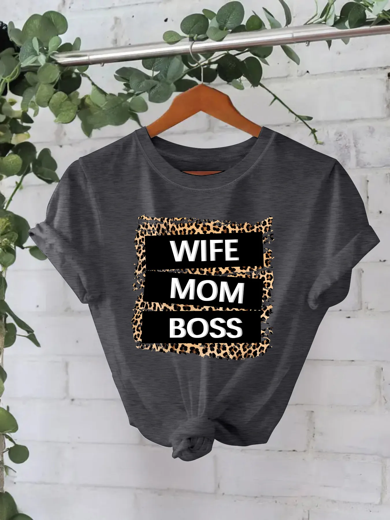 Women's T-shirt Short Sleeve T-Shirts Printing Casual Pastoral Streetwear Vocabulary Words/Name Leopard display picture 3