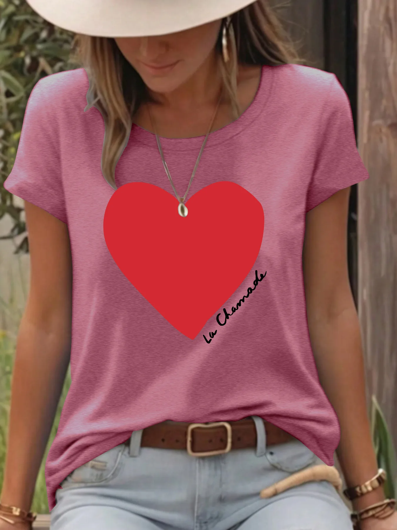 Women's T-shirt Short Sleeve T-Shirts Printing Casual Pastoral Streetwear Vocabulary Words/Name Heart Shape display picture 5