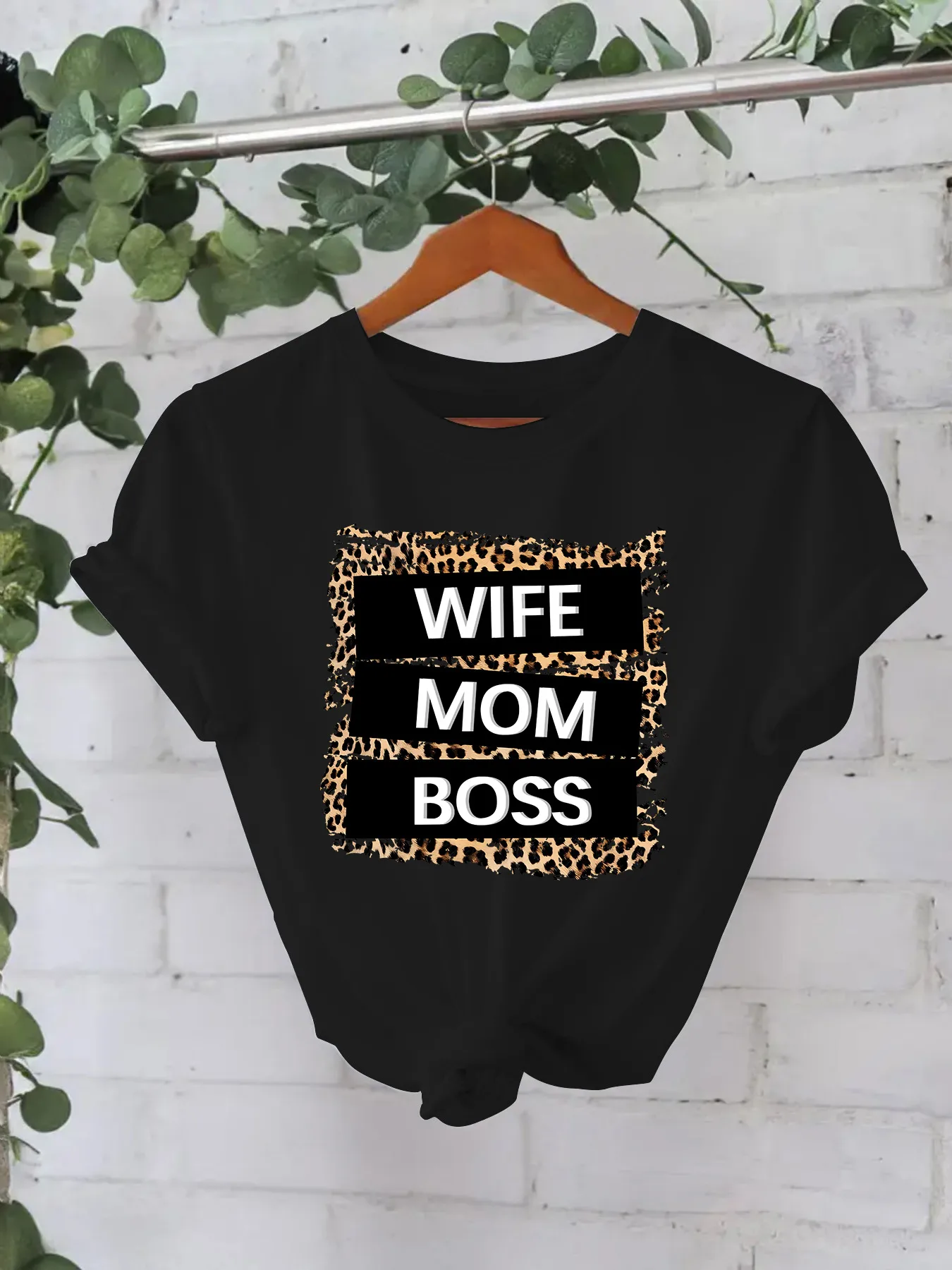 Women's T-shirt Short Sleeve T-Shirts Printing Casual Pastoral Streetwear Vocabulary Words/Name Leopard display picture 5