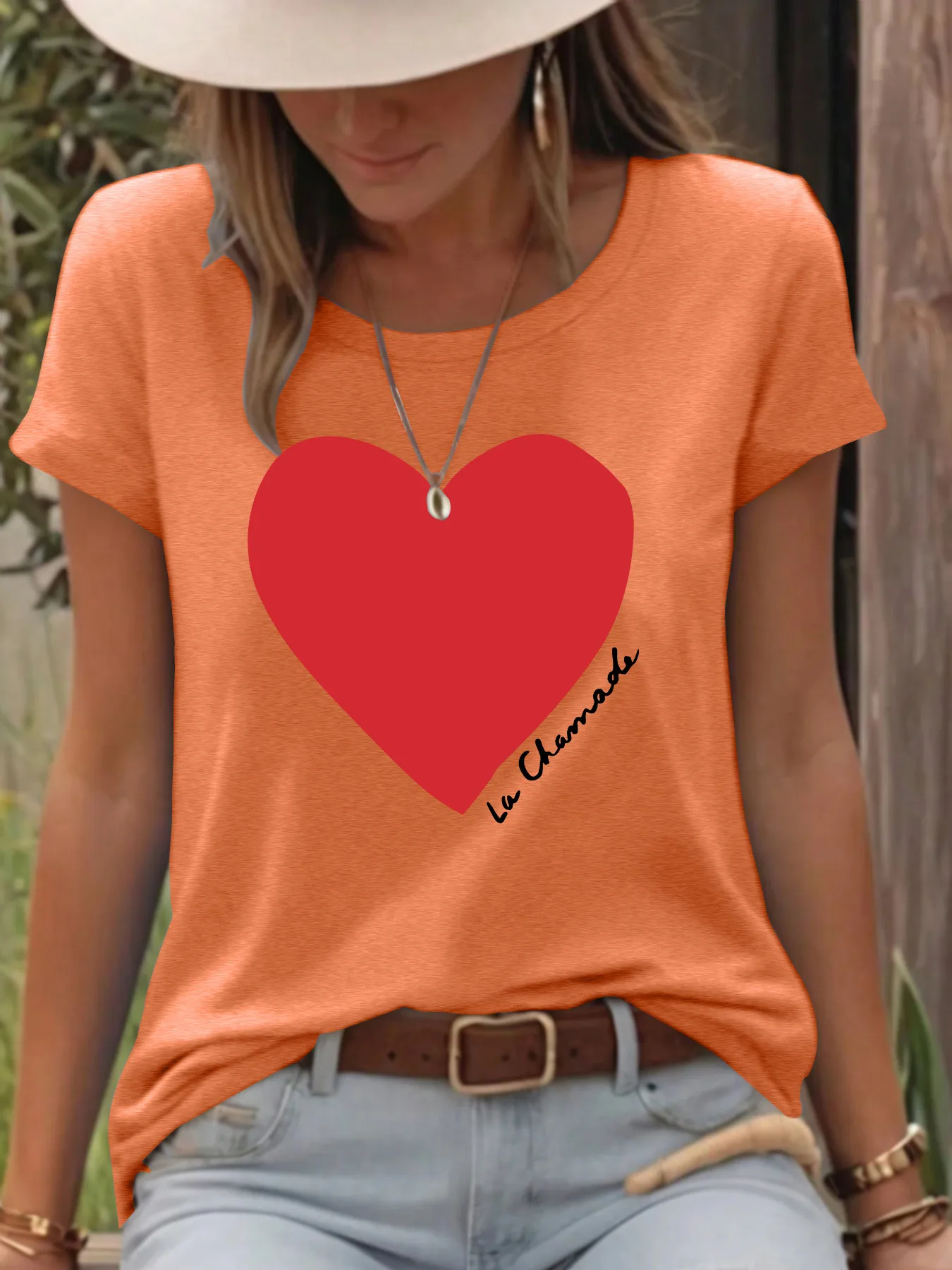 Women's T-shirt Short Sleeve T-Shirts Printing Casual Pastoral Streetwear Vocabulary Words/Name Heart Shape display picture 6