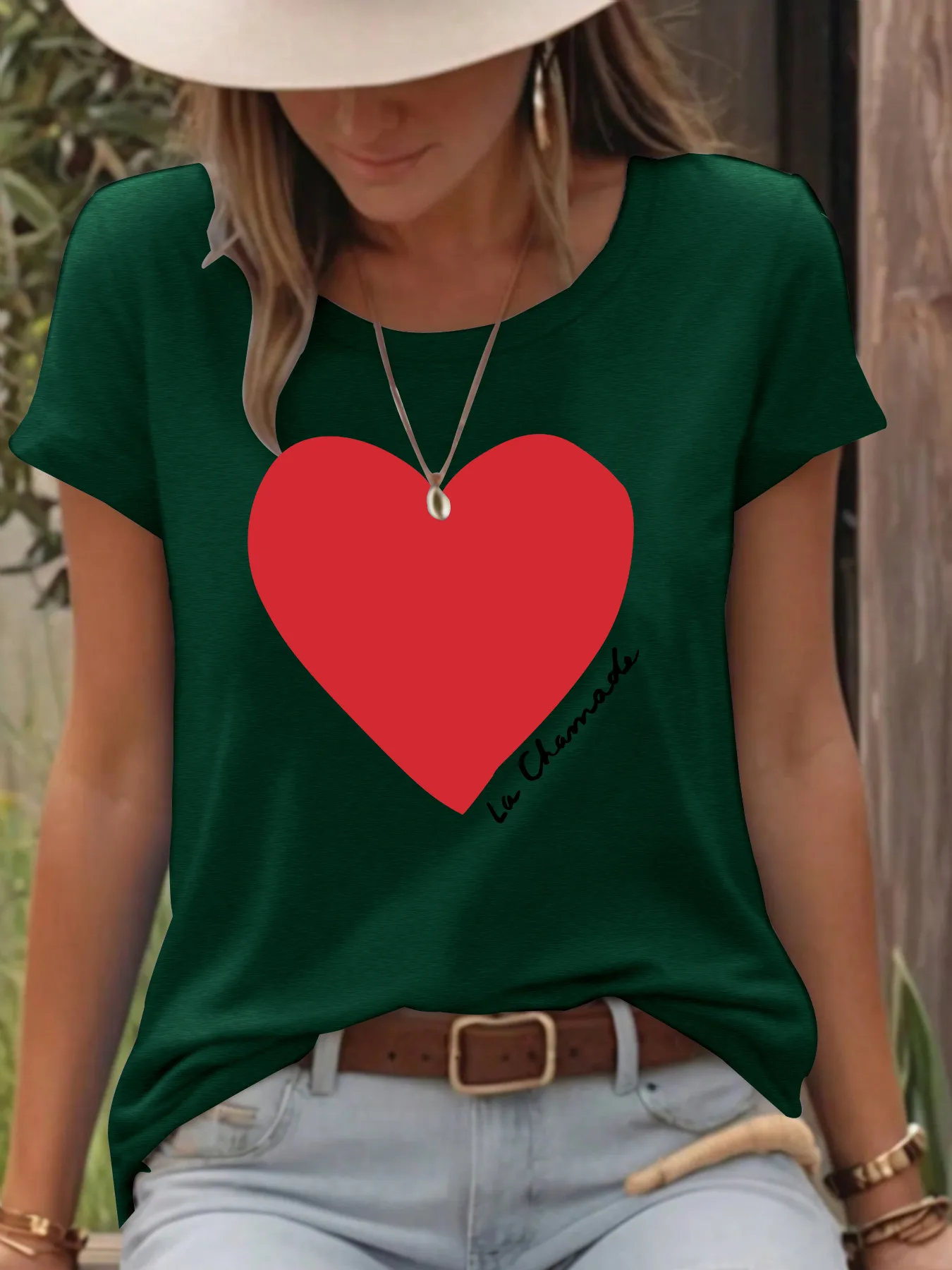 Women's T-shirt Short Sleeve T-Shirts Printing Casual Pastoral Streetwear Vocabulary Words/Name Heart Shape display picture 8