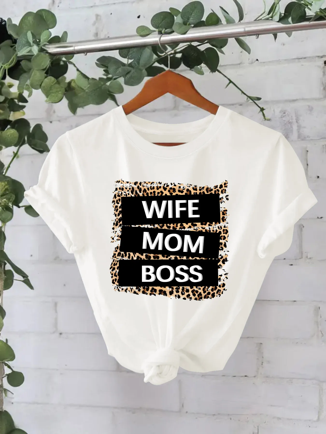 Women's T-shirt Short Sleeve T-Shirts Printing Casual Pastoral Streetwear Vocabulary Words/Name Leopard display picture 7