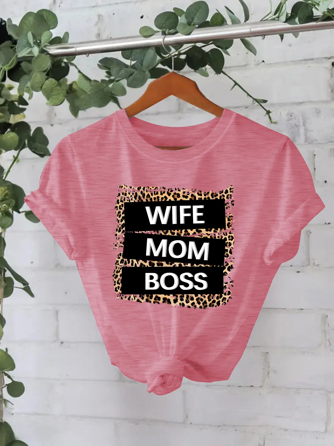 Women's T-shirt Short Sleeve T-Shirts Printing Casual Pastoral Streetwear Vocabulary Words/Name Leopard display picture 8