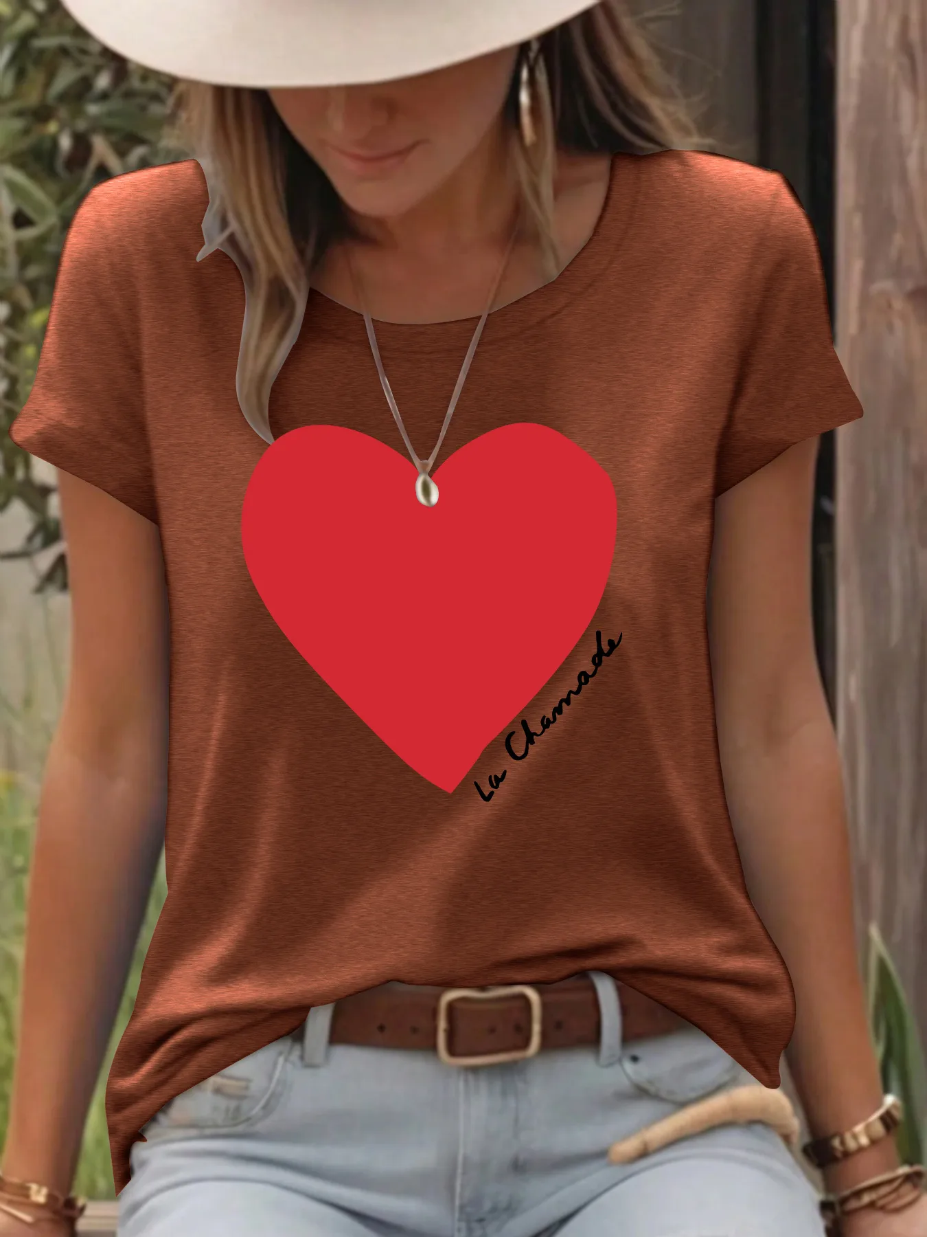 Women's T-shirt Short Sleeve T-Shirts Printing Casual Pastoral Streetwear Vocabulary Words/Name Heart Shape display picture 10