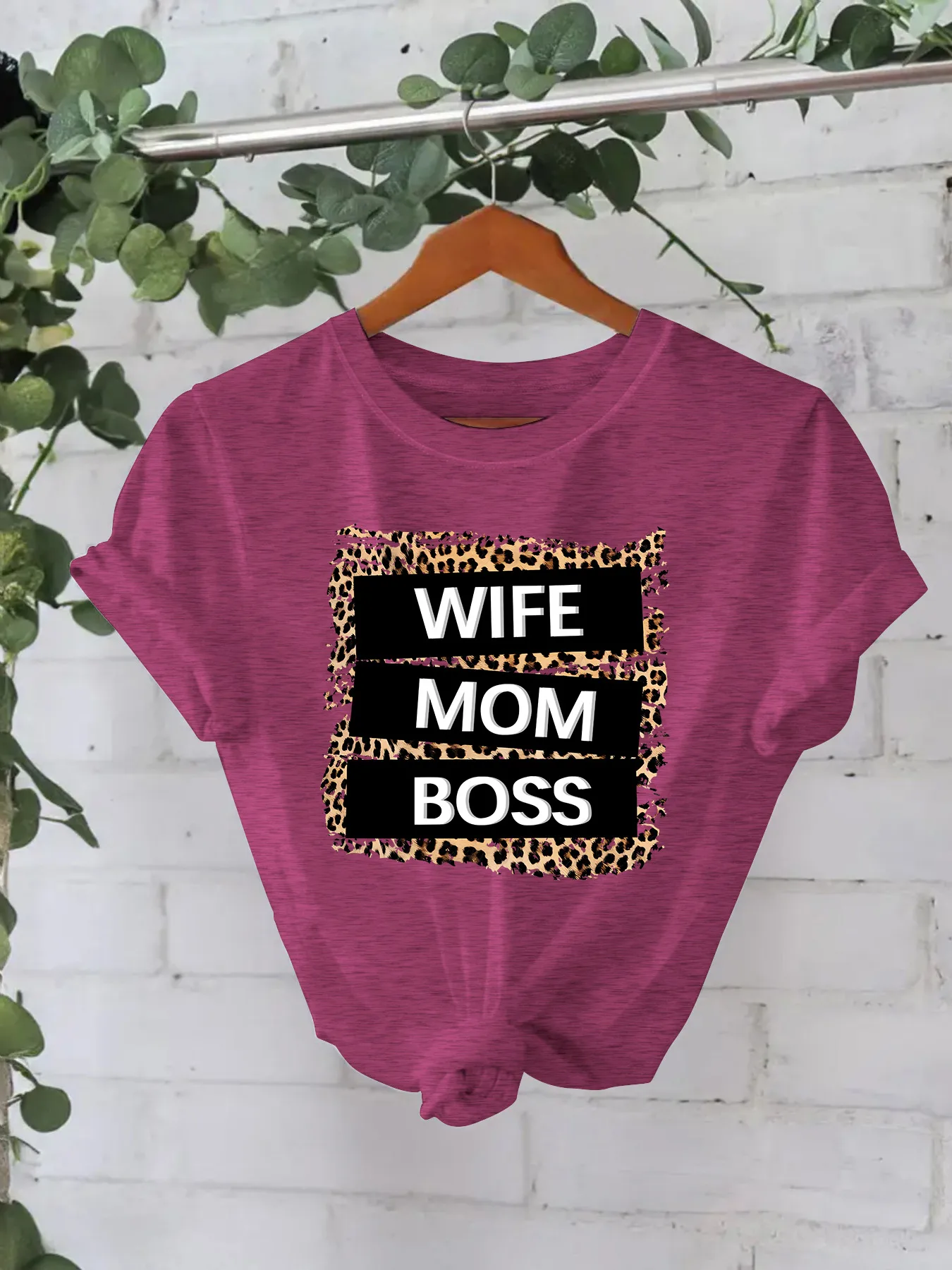 Women's T-shirt Short Sleeve T-Shirts Printing Casual Pastoral Streetwear Vocabulary Words/Name Leopard display picture 9