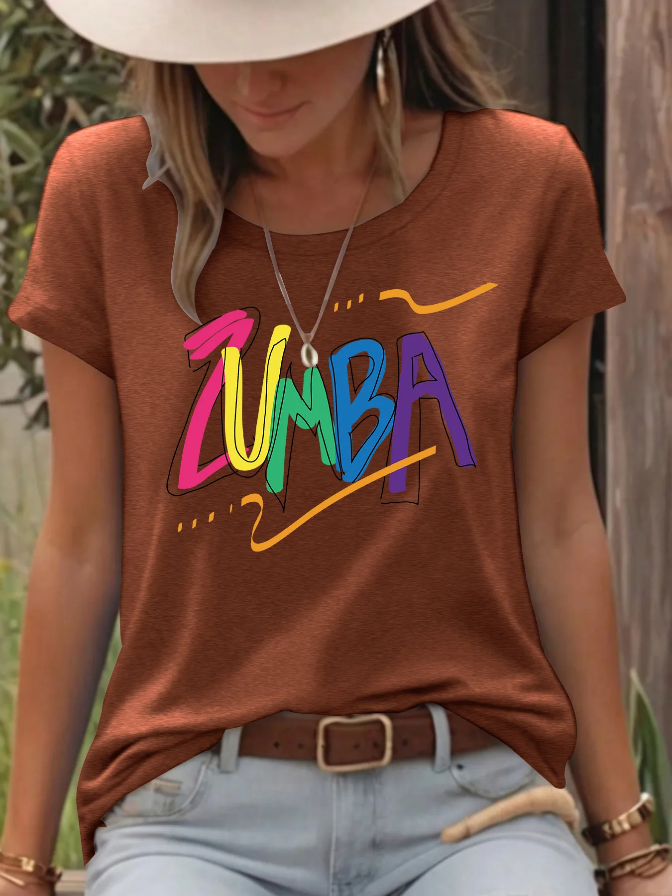 Women's T-shirt Short Sleeve T-Shirts Printing Casual Pastoral Streetwear Vocabulary Words/Name Graffiti display picture 1